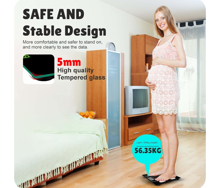 DENX DX1717 Smart Bluetooth Body Weight Scale with Body Composition Analyzer, BMI, Body Fat Monitor, Digital LCD Display, Ultra Slim Glass Design, App Connectivity (Up to 180 kg) in UAE