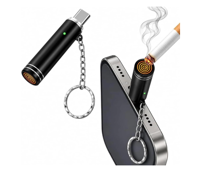 USB Cigarette Lighter Type C | Flameless Electric Rechargeable Coil Lighter | Blow Activated Smart Sensor Portable Mini Keychain Lighter for Mobile Phones Emergency in UAE