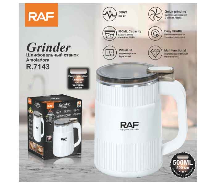 RAF Electric Spice Grinder 500ml Mug Design Coffee Nuts Masala Maker White (R.7143) in UAE