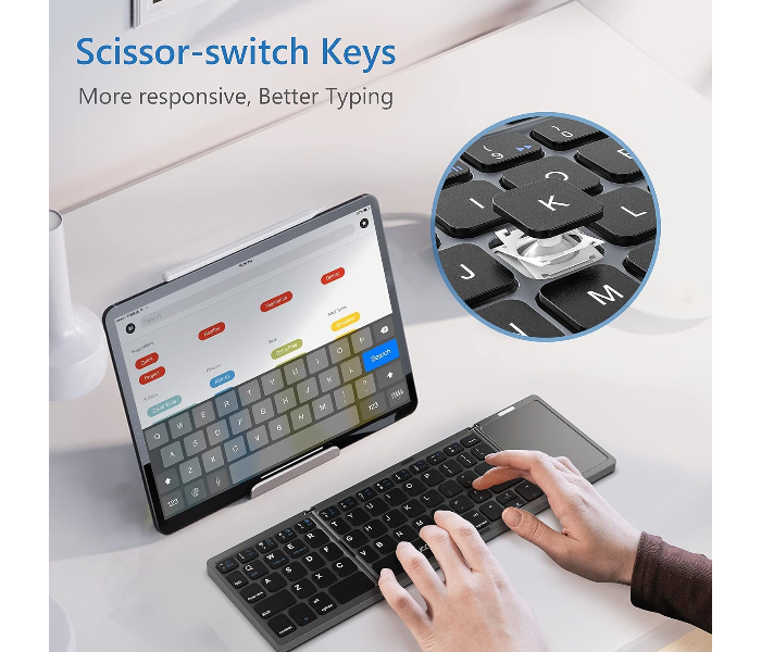 Foldable Bluetooth Keyboard with Touchpad Portable Wireless (Sync Up to 3 Devices), Rechargeable Mini Wireless Bluetooth Tri-Folding Keyboard for Android iOS Windows Tablets in UAE