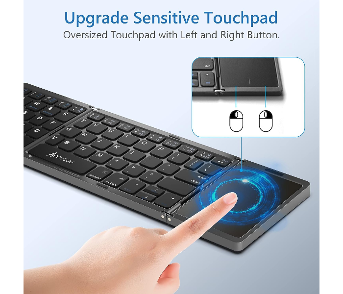 Foldable Bluetooth Keyboard with Touchpad Portable Wireless (Sync Up to 3 Devices), Rechargeable Mini Wireless Bluetooth Tri-Folding Keyboard for Android iOS Windows Tablets in UAE