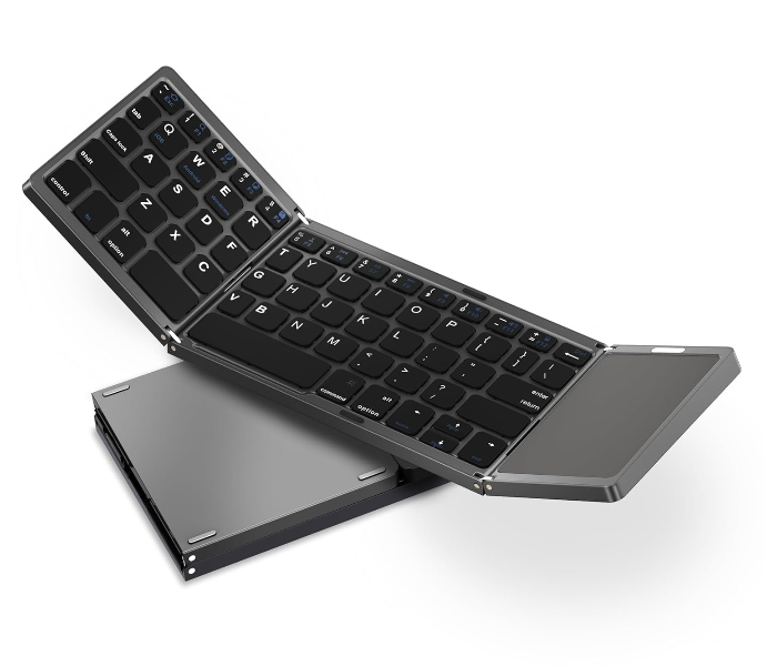 Foldable Bluetooth Keyboard with Touchpad Portable Wireless (Sync Up to 3 Devices), Rechargeable Mini Wireless Bluetooth Tri-Folding Keyboard for Android iOS Windows Tablets in UAE