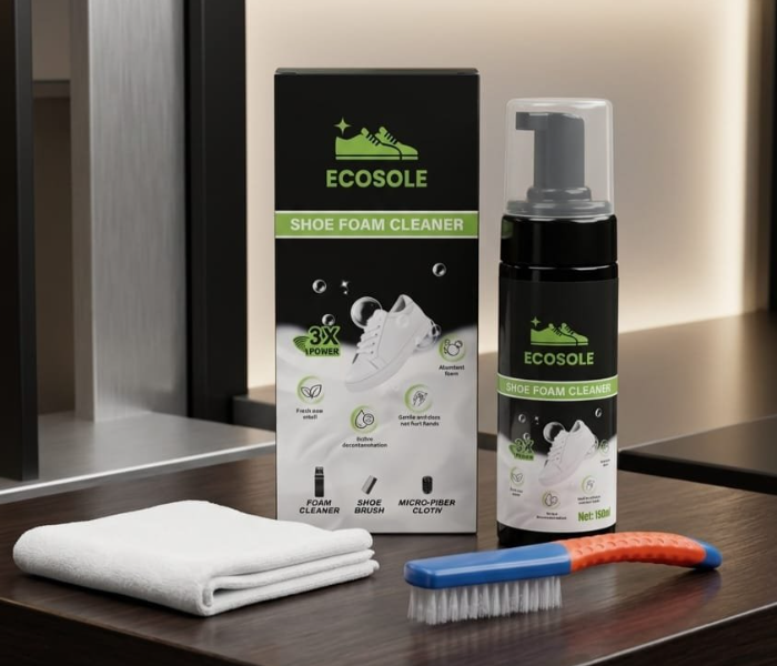 Ecosole Shoe Foam Cleaner with Built-In Shoe Cleaning Brush, 160ml Sneaker Cleaner Foam for White Leather, Canvas, Sports Shoes, Casual Shoes, Boots & Fabric Footwear, Deep Cleaning Stain Remover in UAE