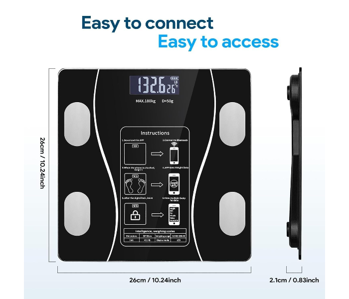 DENX DX1717 Smart Bluetooth Body Weight Scale with Body Composition Analyzer, BMI, Body Fat Monitor, Digital LCD Display, Ultra Slim Glass Design, App Connectivity (Up to 180 kg) in UAE