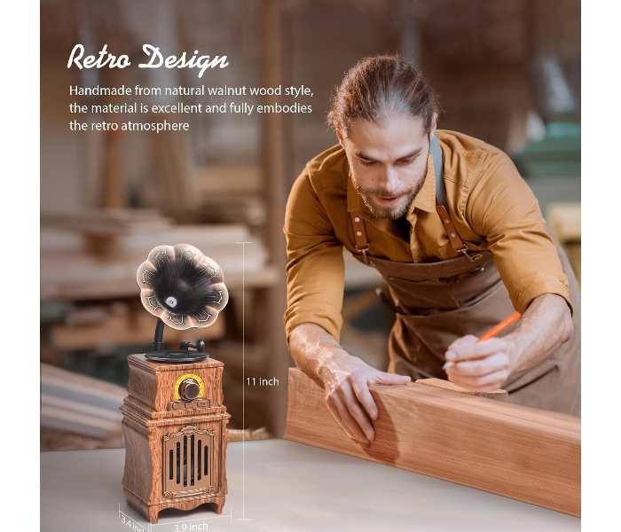 Retro Bluetooth Speaker with FM Radio, Bass, Retro Radio 5.3 Wireless Speaker Vintage Radios Support USB/TF/AUX Player for Home Office Room Outdoor Party, Portable Rechargeable in UAE