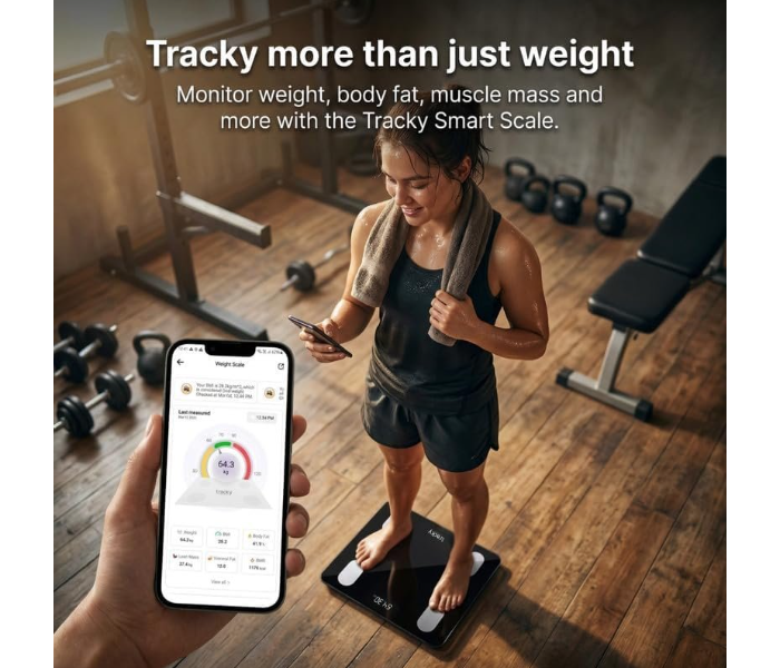DENX DX1717 Smart Bluetooth Body Weight Scale with Body Composition Analyzer, BMI, Body Fat Monitor, Digital LCD Display, Ultra Slim Glass Design, App Connectivity (Up to 180 kg) in UAE