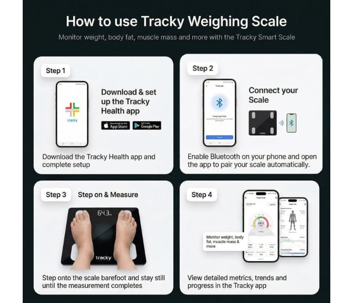 DENX DX1717 Smart Bluetooth Body Weight Scale with Body Composition Analyzer, BMI, Body Fat Monitor, Digital LCD Display, Ultra Slim Glass Design, App Connectivity (Up to 180 kg) in UAE