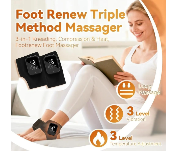 6 in 1 Rechargeable Ankle Massager with Heat & Vibration Therapy, Wireless Foot Relaxation Wrap, Led Display, Adjustable Straps, Portable Foot Massage for Home, Office, Gym, Sport & Travel in UAE