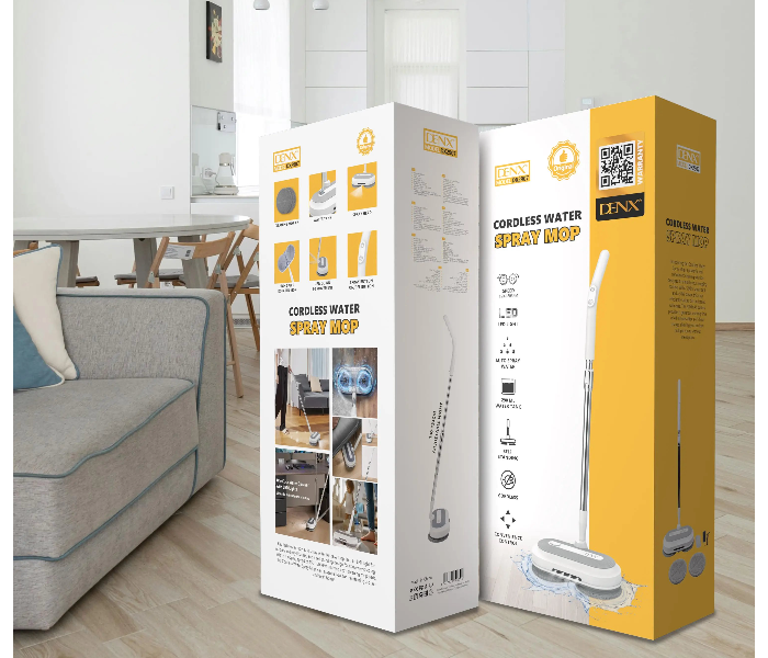 DENX DX2907 Cordless Water Spray Mop, Electric Spin Cleaning Mop with Water Tank, High-Speed Rotating Mop Head, Up & Down 90° Movement, Dual Cleaning Mop Pads, Spray Function with ON/OFF Button for Floor, Tile, Marble & Home Cleaning in UAE