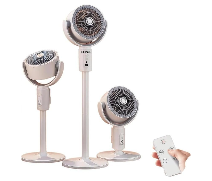 DENX DX2607 3 in 1 Air Circulation Fan with Remote | USB C Rechargeable Portable Desk & Pedestal Fan with 90 Degree Oscillation Adjustable Height 5 Speed Silent Cooling for Home Office Bedroom in UAE