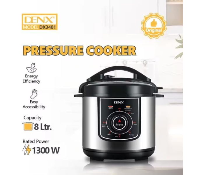 DENX DX3401 8L Electric Pressure Cooker 1350W – Multi-Functional Digital Cooker for Rice, Meat, Soup & Stew, Fast Cooking, Keep Warm Function, Energy Efficient Kitchen Appliance in UAE