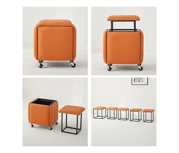  5 Pcs Rolling Stools for Coffee Table Space-Saving 360° Rotating PU Cush & Iron e Ideal for Living Room Modern Design in UAE