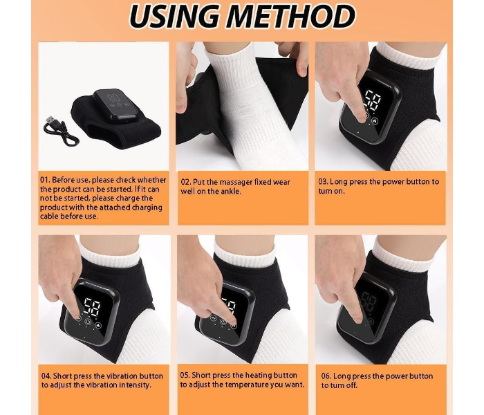 6 in 1 Rechargeable Ankle Massager with Heat & Vibration Therapy, Wireless Foot Relaxation Wrap, Led Display, Adjustable Straps, Portable Foot Massage for Home, Office, Gym, Sport & Travel in UAE