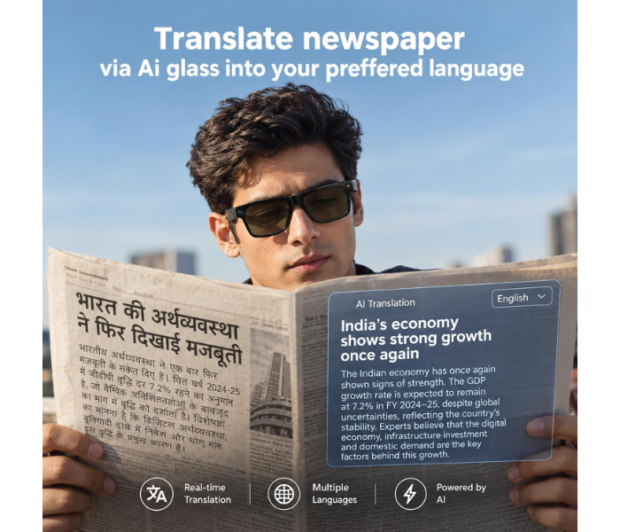 AI Smart Glasses for Men with Camera | Bluetooth Smart Goggles with Open-Ear Audio | Real-Time Translation, Object Recognition & Voice Control | Hands-Free Calling & Music | Dual Mic Noise Reduction in UAE