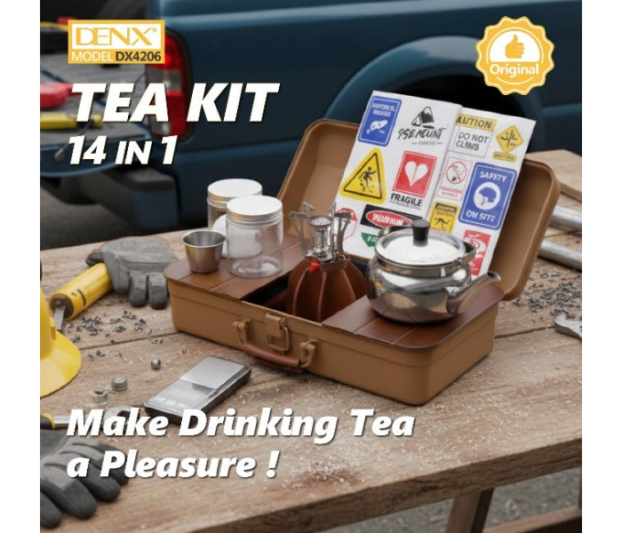 DENX DX4206 14-in-1 Tea Kit Set for Camping, Outdoor Travel and Picnic, Portable Stainless Steel Tea Making Kit with 800ML 304 Stainless Steel Tea Kettle, 450ML Stainless Steel Cup, 150ML Glasses, Wooden Tea Plate, Electric Digital Scale, Mini Folding Integrated Stove, Gas Tank Cover, Waterproof Coasters and Plastic Storage Containers, Compact Outdoor Tea Brewing Accessories Set for Hiking, Camping, Road Trips, Family Picnics and Outdoor Adventures in UAE