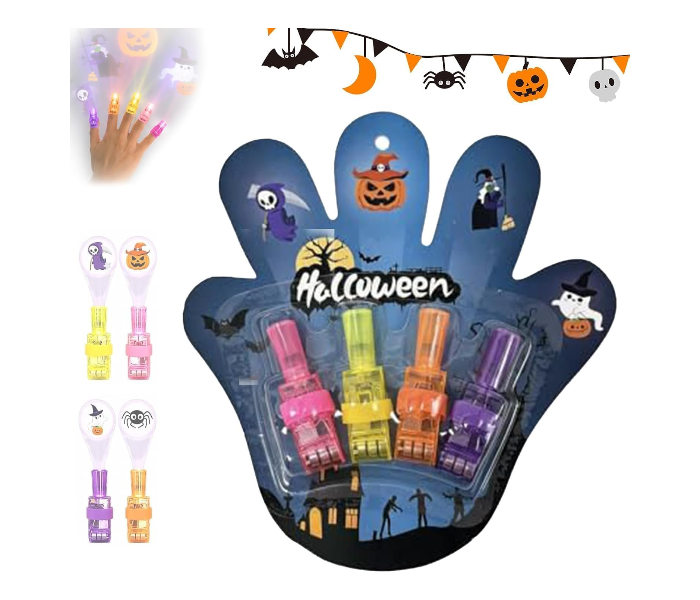 4pcs Halloween Projection Finger Lights, LED Finger Projector Rings, A | Mini Colorful Flashing Halloween Finger Projector Lights, Halloween Party in UAE