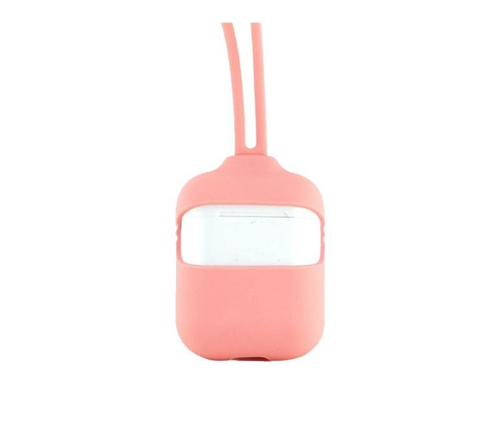 Soft Silicone Capsule Airpods Case with Strap Set - Rose in KSA