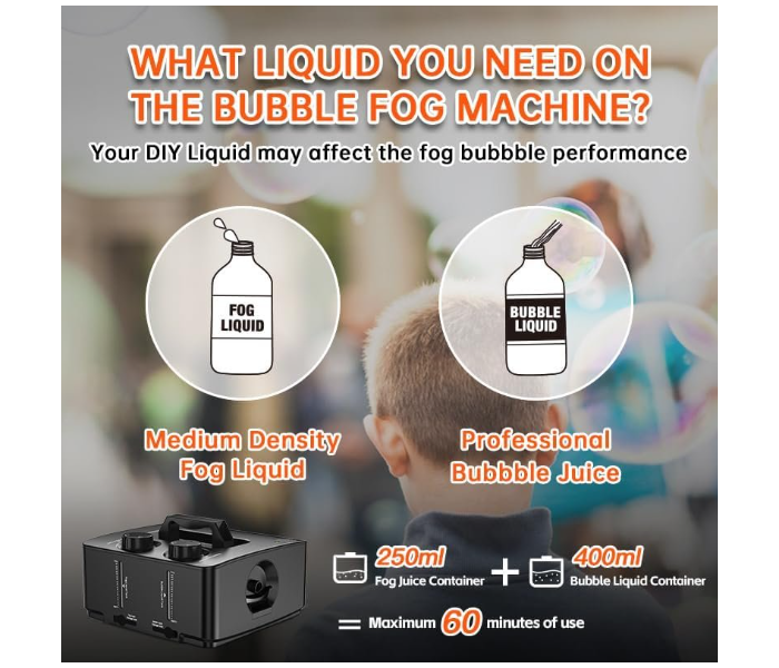 Fog Machine, 2-in-1 Fog Bubble Machine, 400 W No-Spill Smoke Bubble Maker, Portable Bubble Fogger, Bubble Fog Combo Machine for Indoor Outdoor Party. in UAE