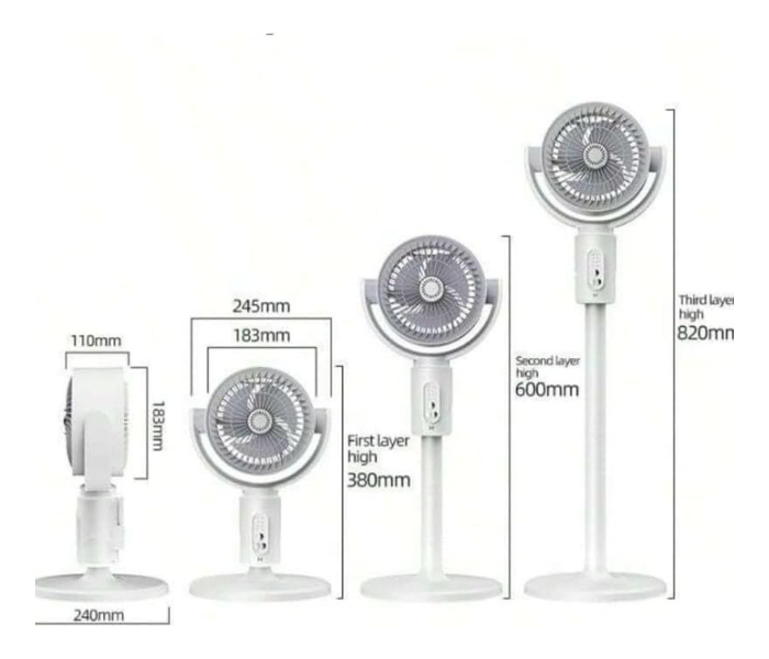 DENX DX2607 3 in 1 Air Circulation Fan with Remote | USB C Rechargeable Portable Desk & Pedestal Fan with 90 Degree Oscillation Adjustable Height 5 Speed Silent Cooling for Home Office Bedroom in UAE