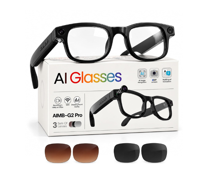 AI Smart Glasses for Men with Camera | Bluetooth Smart Goggles with Open-Ear Audio | Real-Time Translation, Object Recognition & Voice Control | Hands-Free Calling & Music | Dual Mic Noise Reduction in UAE