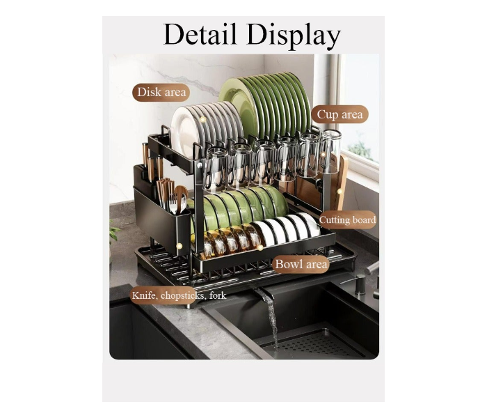 2 Tier Dish Drying Rack Extra Large Carbon Steel Dish Rack and Drainboard Set for Kitchen Countertop, Easy Install Dish Drainer in UAE