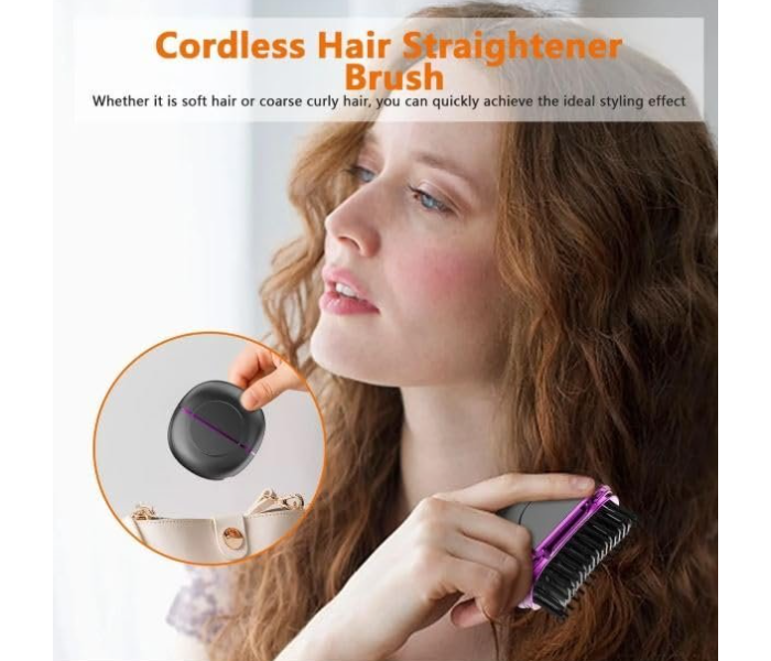 Mini Wireless Hair Straight Comb, Portable Cordless Hair Straightening Brush for Women, Fast Heating Ceramic Coated Hairs Comb, Rechargeable, Lightweight & Travel-Friendly Styling Tool in UAE