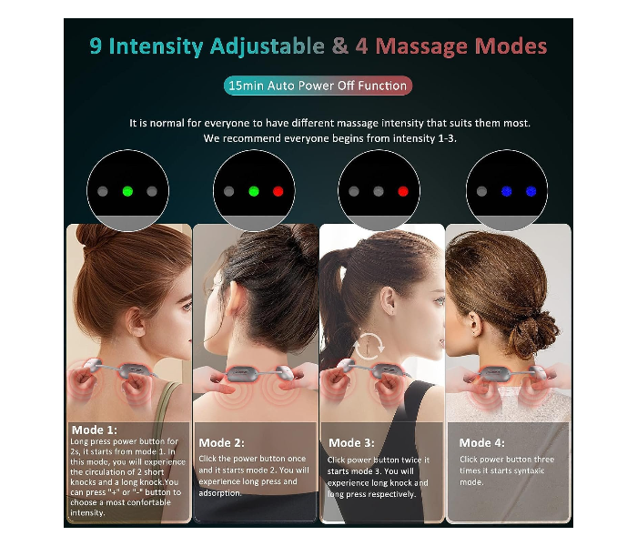 Portable Neck Massager with Heat, Electric Pulse, 4 Modes, 9 Levels, Deep Tissue Massage for Neck, Shoulder, Back, Arm, Pain Relief in UAE