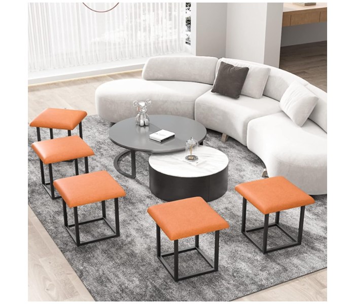  5 Pcs Rolling Stools for Coffee Table Space-Saving 360° Rotating PU Cush & Iron e Ideal for Living Room Modern Design in UAE