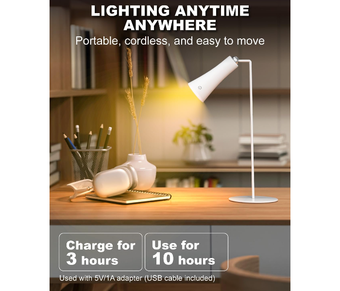 4-in-1 Magnetic LED Desk Lamp, USB Rechargeable Cordless Table Lamp, 3 Color Modes & Dimmable, 360° Adjustable for Reading, Office, Bedside, Clip-On/Wall Mount, Flashlight (White) in UAE