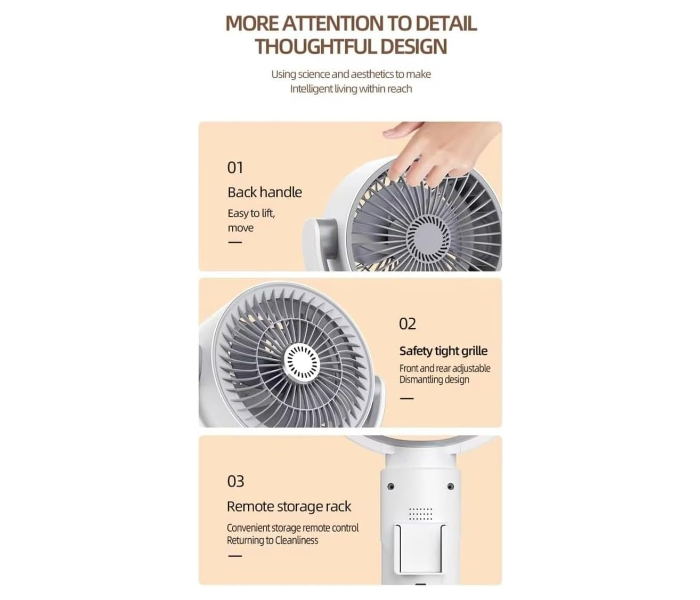 DENX DX2607 3 in 1 Air Circulation Fan with Remote | USB C Rechargeable Portable Desk & Pedestal Fan with 90 Degree Oscillation Adjustable Height 5 Speed Silent Cooling for Home Office Bedroom in UAE