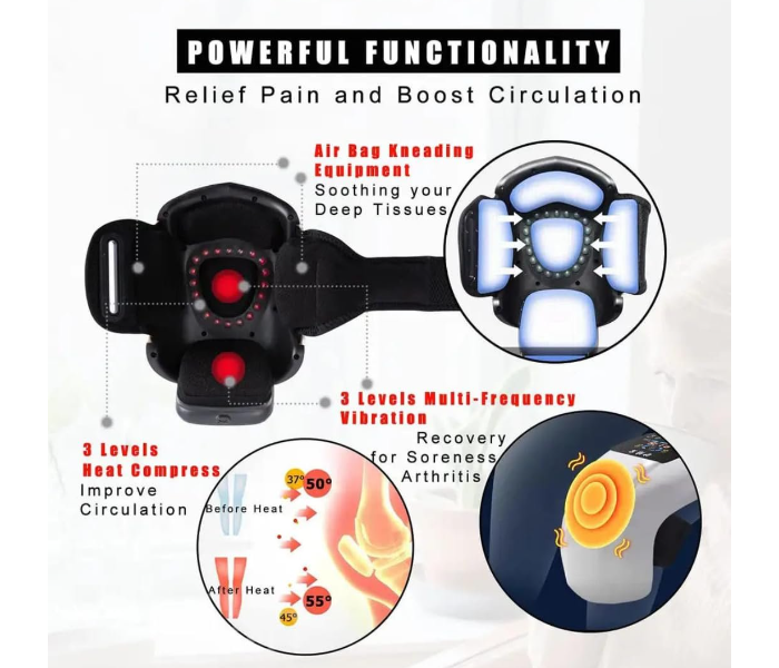 Cordless Knee Massager with 9 Level Heat, Vibration, Massage, Knee Pain Relief for Swelling Stiff Joints, Stretched Ligament and Muscles Injuries, Adjustable Straps,Red Light Physiotherapy Massage Suit for Family in UAE