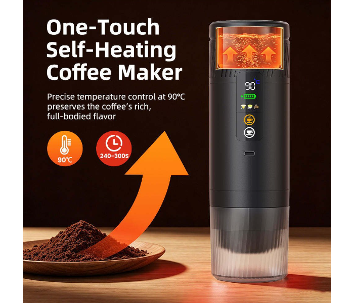 Portable Espresso Machine 18W Fast Charging Coffee Maker with Child Safety Lock LED Display for Travel Car Camping in UAE