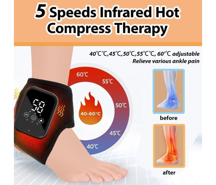 6 in 1 Rechargeable Ankle Massager with Heat & Vibration Therapy, Wireless Foot Relaxation Wrap, Led Display, Adjustable Straps, Portable Foot Massage for Home, Office, Gym, Sport & Travel in UAE