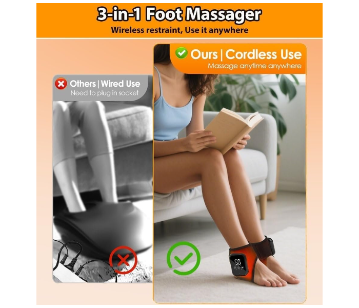 6 in 1 Rechargeable Ankle Massager with Heat & Vibration Therapy, Wireless Foot Relaxation Wrap, Led Display, Adjustable Straps, Portable Foot Massage for Home, Office, Gym, Sport & Travel in UAE