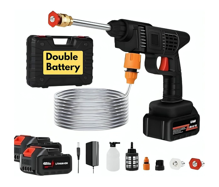 Generic 48V High Pressure Portable Washer 2 BATTERY Cordless Car Washing Gardening Tool Spray Gun - Black in UAE