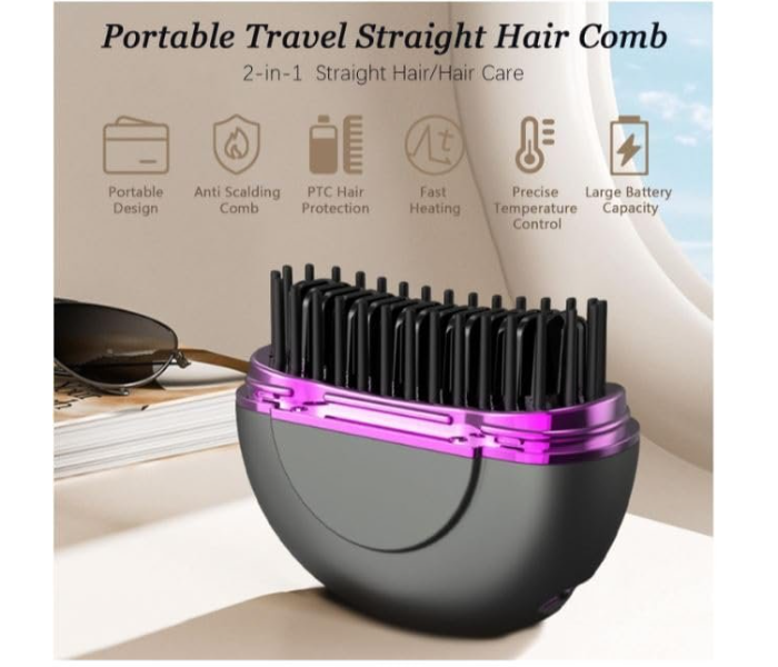 Mini Wireless Hair Straight Comb, Portable Cordless Hair Straightening Brush for Women, Fast Heating Ceramic Coated Hairs Comb, Rechargeable, Lightweight & Travel-Friendly Styling Tool in UAE