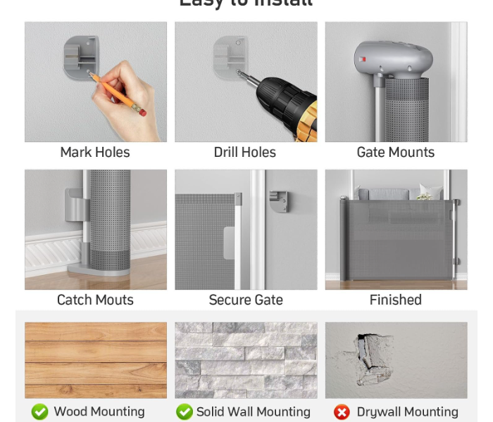 Retractable Safety Gate for Babies and Pets – One-Handed Silent Roll-Up Stair Gate, Child Safety Barrier for Home, Stairs, Doorways, and Hallways in UAE