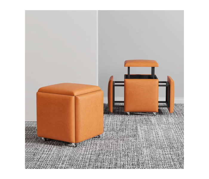  5 Pcs Rolling Stools for Coffee Table Space-Saving 360° Rotating PU Cush & Iron e Ideal for Living Room Modern Design in UAE