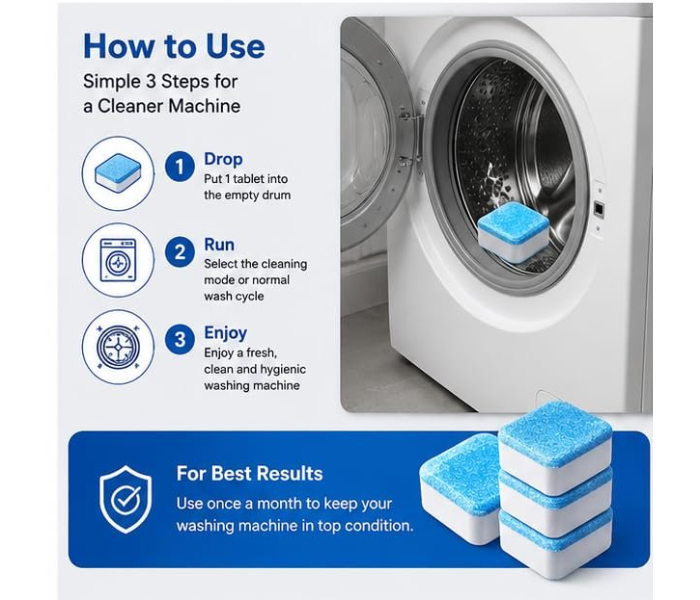 Washing Machine Cleaning Tablets | Deep Drum Cleaner & Descaler | Removes Dirt, Limescale & Bad Odour | Suitable for Front Load & Top Load Machines in UAE