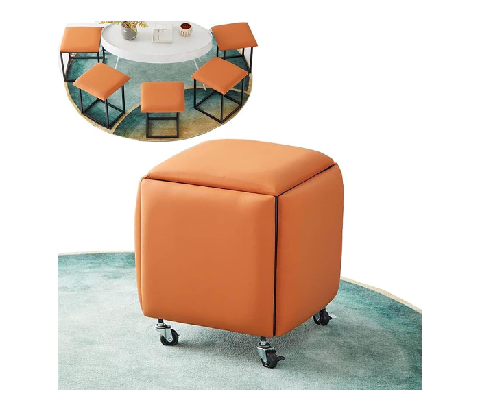  5 Pcs Rolling Stools for Coffee Table Space-Saving 360° Rotating PU Cush & Iron e Ideal for Living Room Modern Design in UAE
