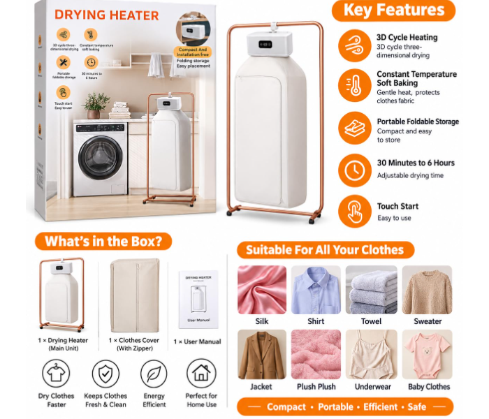 Portable Electric Clothes Dryer with Heater Compact Indoor Drying Machine for Home in UAE