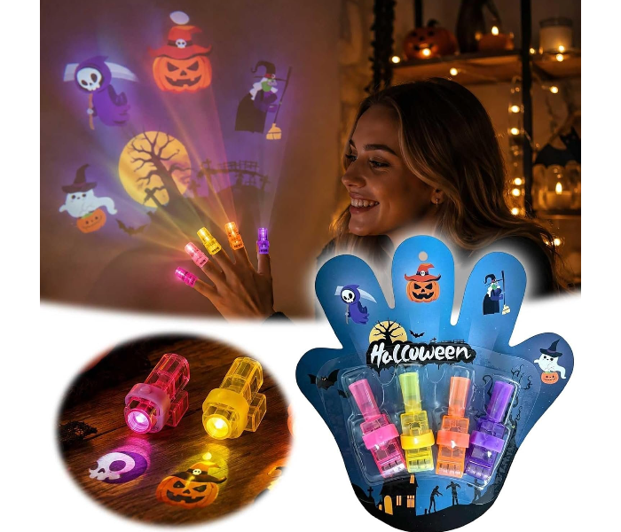 4pcs Halloween Projection Finger Lights, LED Finger Projector Rings, A | Mini Colorful Flashing Halloween Finger Projector Lights, Halloween Party in UAE