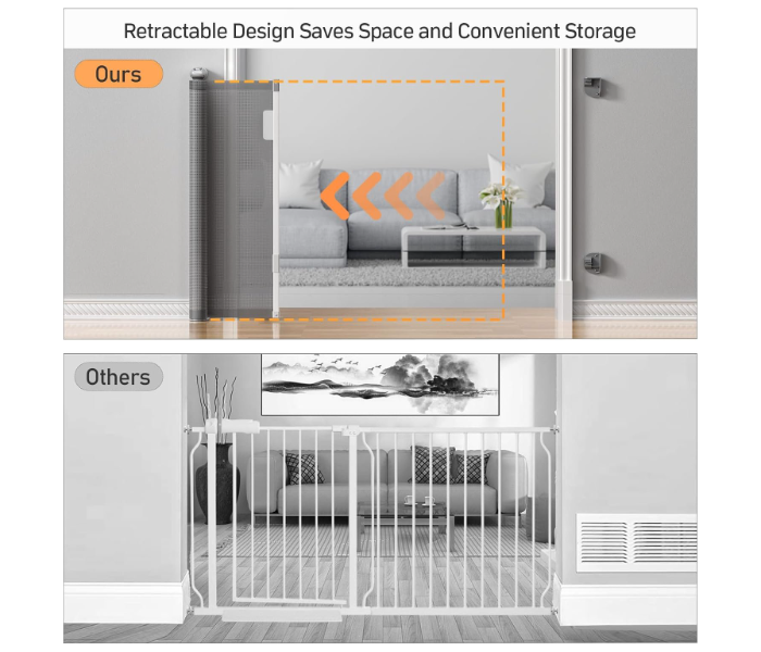 Retractable Safety Gate for Babies and Pets – One-Handed Silent Roll-Up Stair Gate, Child Safety Barrier for Home, Stairs, Doorways, and Hallways in UAE