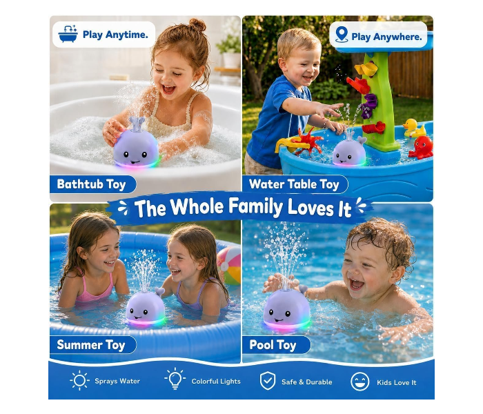 Light Up Whale Bath Toy, Swimming Sprinkler Bath Toy Automatic Water Spray Sprinkler Baby Bath Toy for Toddlers 1-4 Years, Bathtub Fountain Toy for Kids, Birthday Gift for Boys & Girls in UAE
