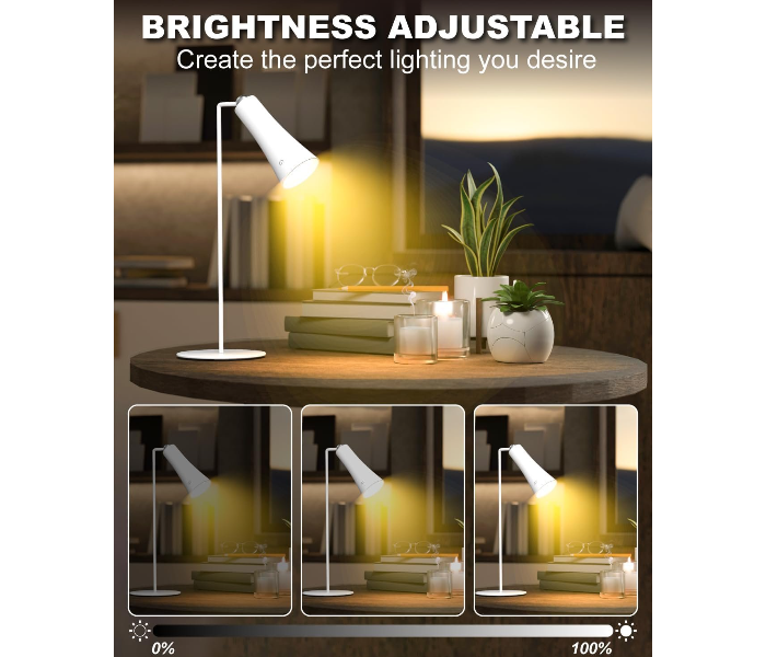 4-in-1 Magnetic LED Desk Lamp, USB Rechargeable Cordless Table Lamp, 3 Color Modes & Dimmable, 360° Adjustable for Reading, Office, Bedside, Clip-On/Wall Mount, Flashlight (White) in UAE