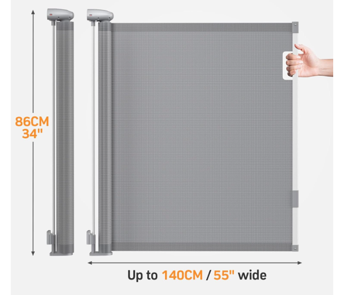 Retractable Safety Gate for Babies and Pets – One-Handed Silent Roll-Up Stair Gate, Child Safety Barrier for Home, Stairs, Doorways, and Hallways in UAE
