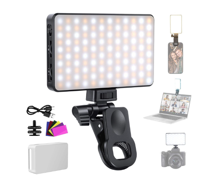 LED Camera Fill Light Portable Rechargeable Selfie Clip-On Light with 3 Modes for Vlogging, Video Recording & Photography - Black & White in UAE