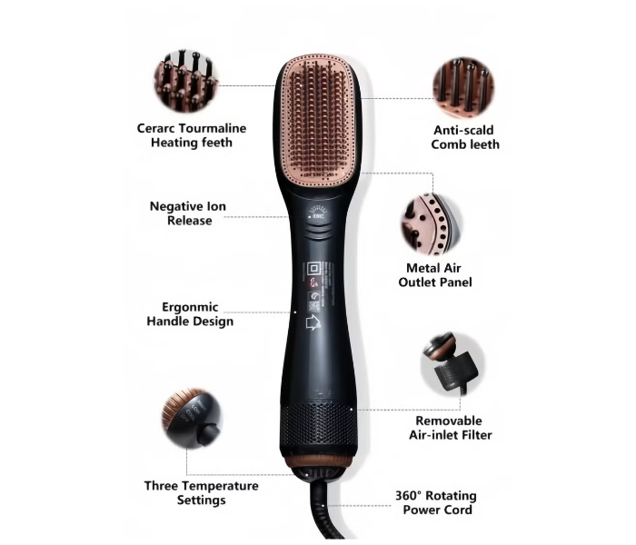 Joy Professional Styling Brush, 2 In 1 Professional Hair Dryer Brush Negative Ion Blow Dryer Straightening Brush Hot Air Styling Comb Electric Hair Straightener Styler in KSA