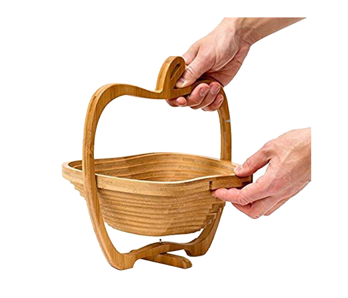 Apple Shaped Wooded Decorative Bamboo Fruit Basket Bowl - Brown - Zoom Image 1