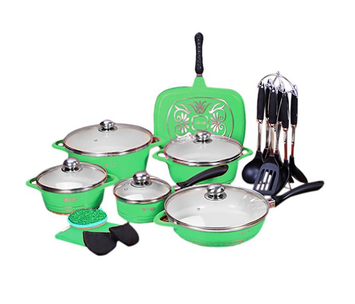 Olympia OE-2301 Die Cast Nonstick Ceramic Cookware Set - Green, 23 Pieces - Zoom Image